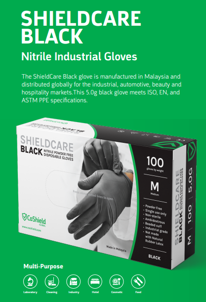 71SCBL ShieldCare 5 mil Black Nitrile Gloves