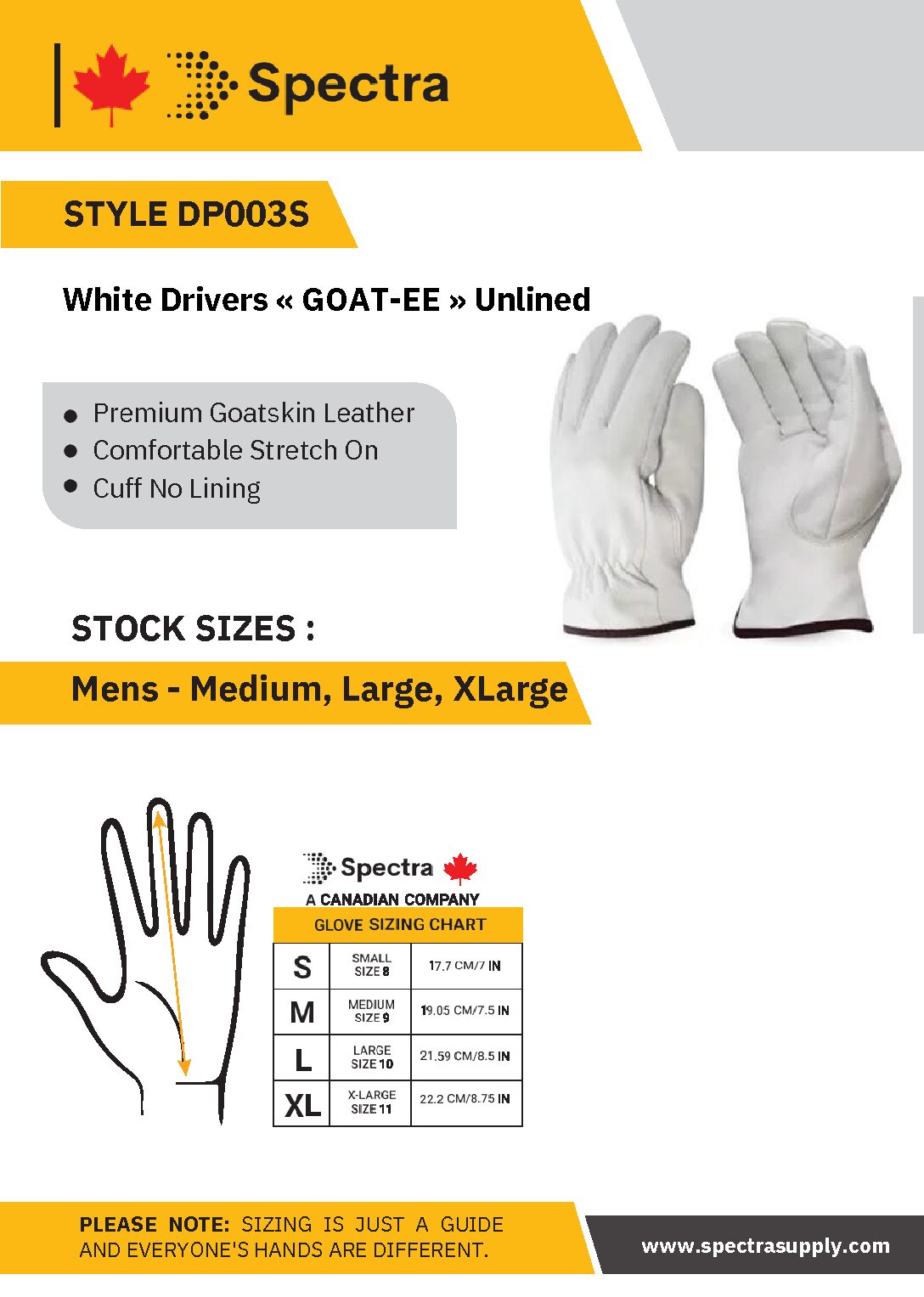 WHITE DRIVERS GOAT-EE GLOVE UNLINED